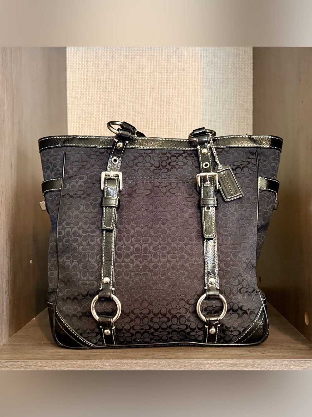 Coach Black Canvas & Leather Mini C Tote Bag